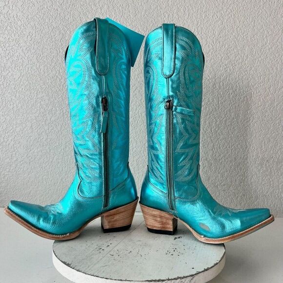 Lane SMOKESHOW Womens Cowboy Boots 7.5 Turquoise Leather Western Cowgirl Tall - Picture 8 of 13